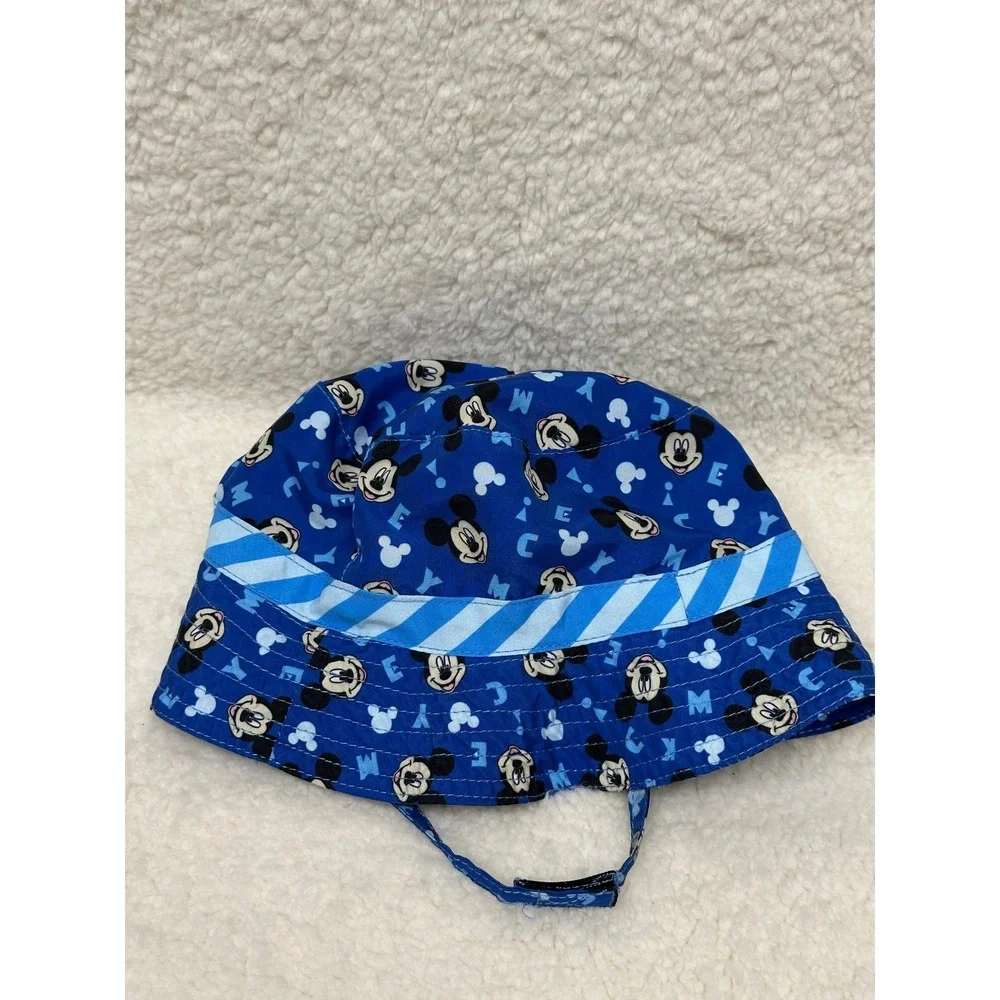 Disney Baby Bucket Hat Blue Mickey Mouse All Over Print 0-12M‎ Mesh Lined